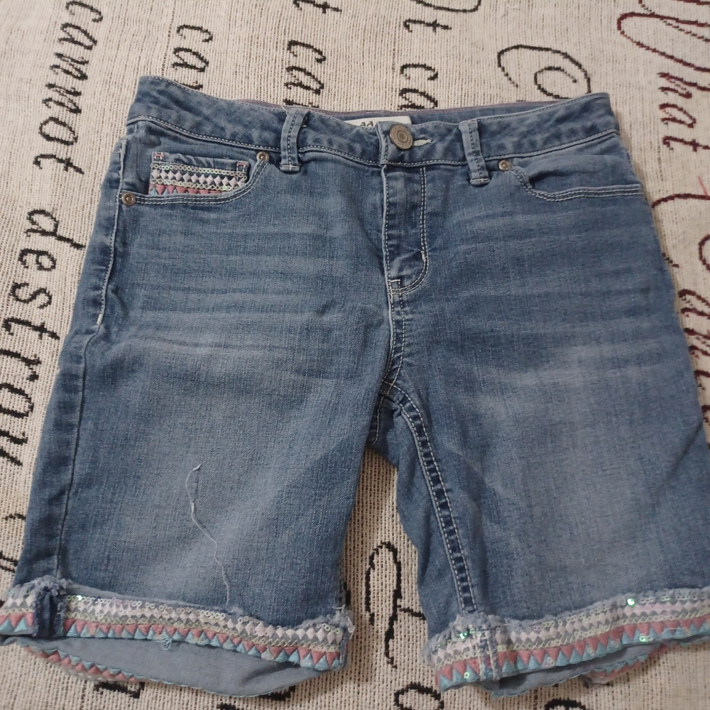 Mudd Blue Jean Shorts with Embellished Hem